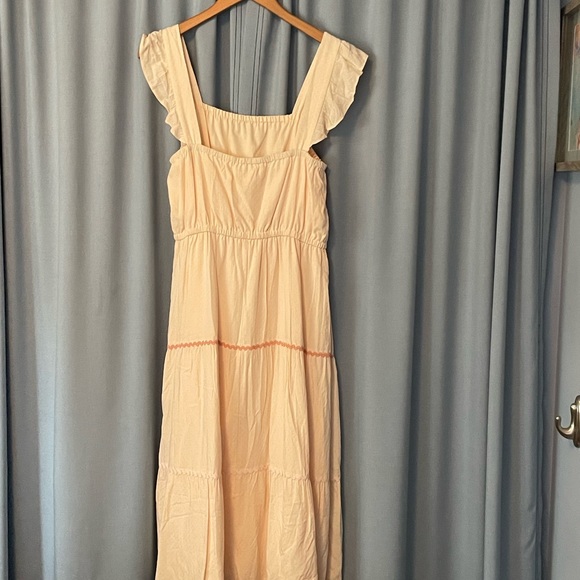 LC Lauren Conrad Dresses & Skirts - LC Lauren Conrad Tiered Pinafore Dress Cream Lt Pink Ruffle Strap Sundress L NEW